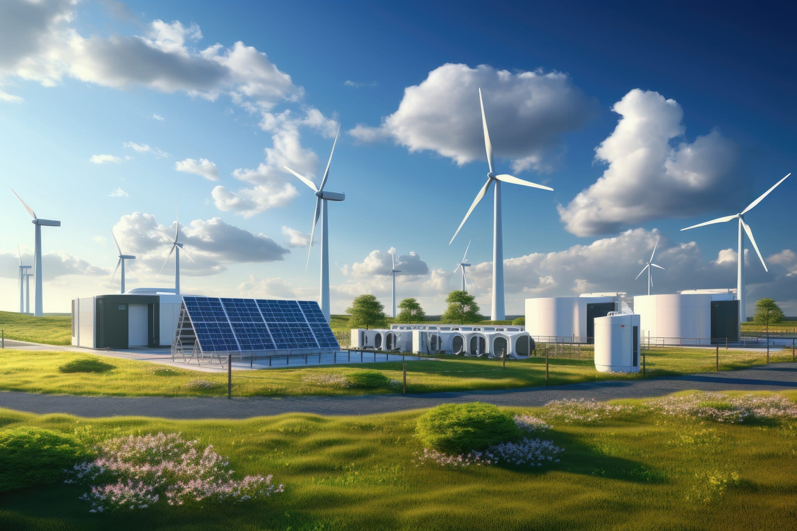 Large battery storage next to solar installation